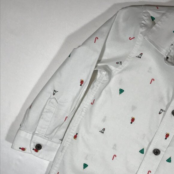Cat & Jack Boy's 3T White Button Up Long Sleeve All Over Print Christmas Shirt - Picture 5 of 9